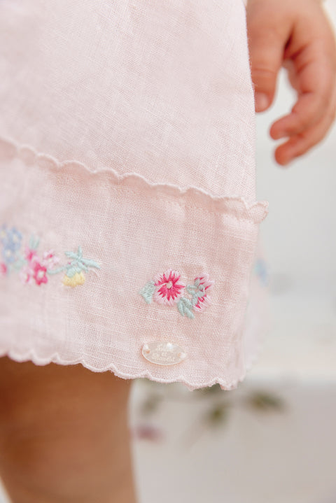 Robe - Rose pâle lin brodé - Image principale