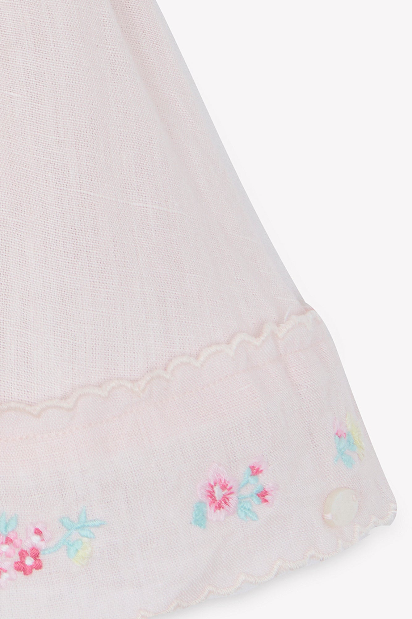 Kleid - Blassrosa Leinen Gestickt