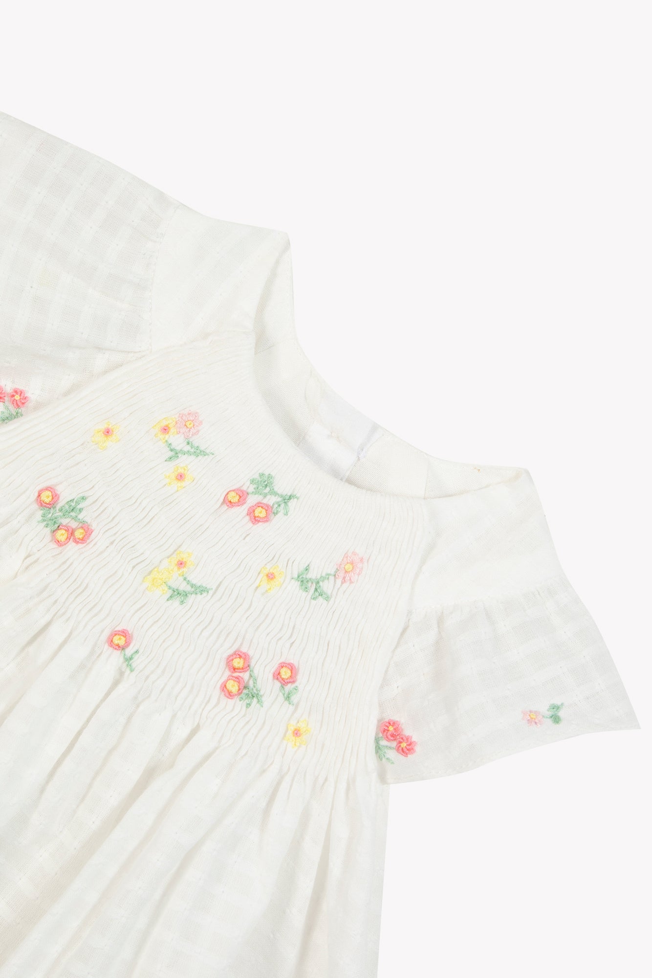 Jurk - Wit gesmokt Borduurwerk bloemig