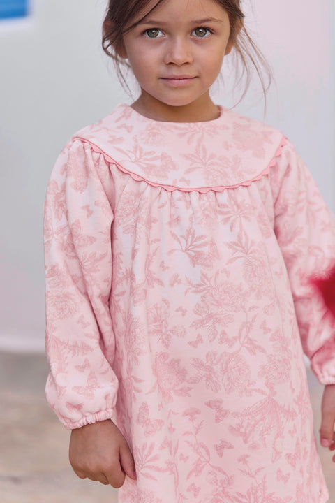 Robe - Rose molleton imprimé illustration Toile de Jouy - Image principale