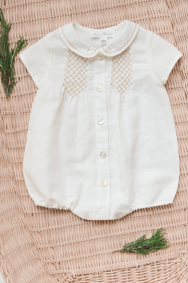 Kurzer Overall - Ecru Baumwollkittel - Image principale