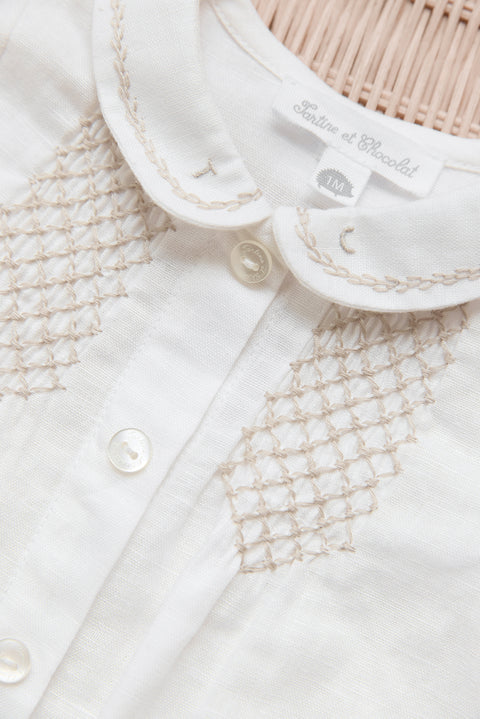 Kurzer Overall - Ecru Baumwollkittel - Image principale