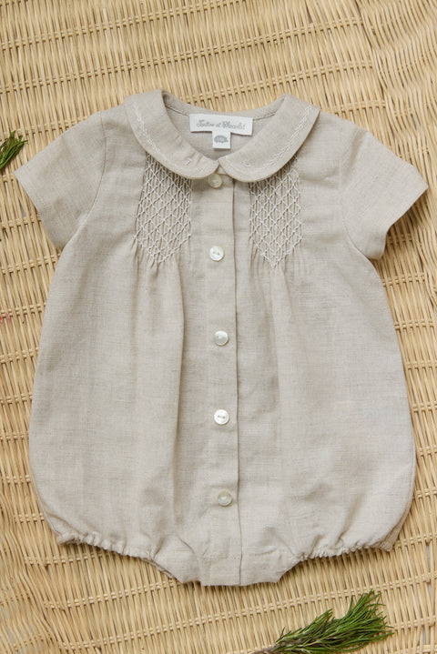 Jumpsuit short - Beige heather Peter pan collar smock - Image principale