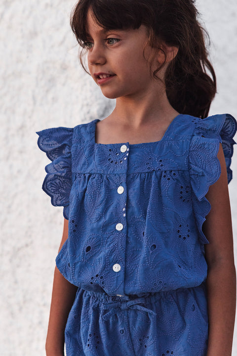 Kurzer Overall - Blau durchbrochene elektrische - Image principale