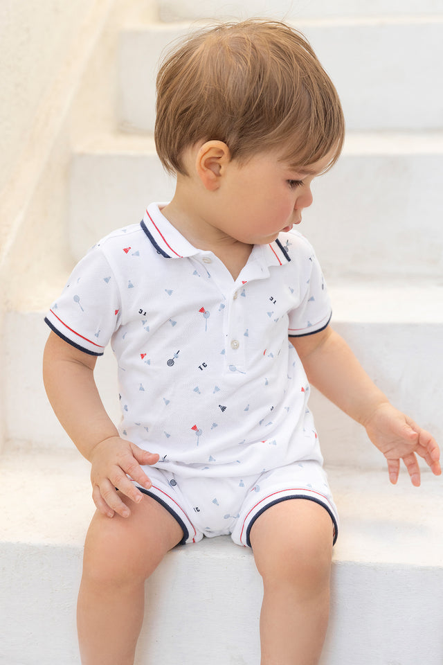 Jumpsuit short - White cotton Print sports club - Image principale