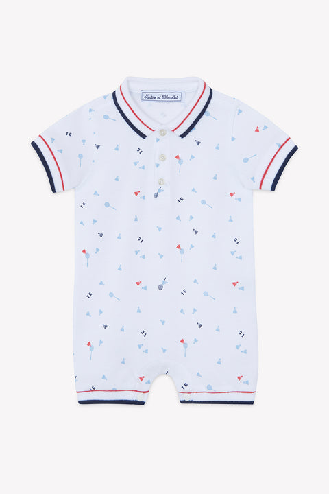 Jumpsuit short - White cotton Print sports club - Image principale