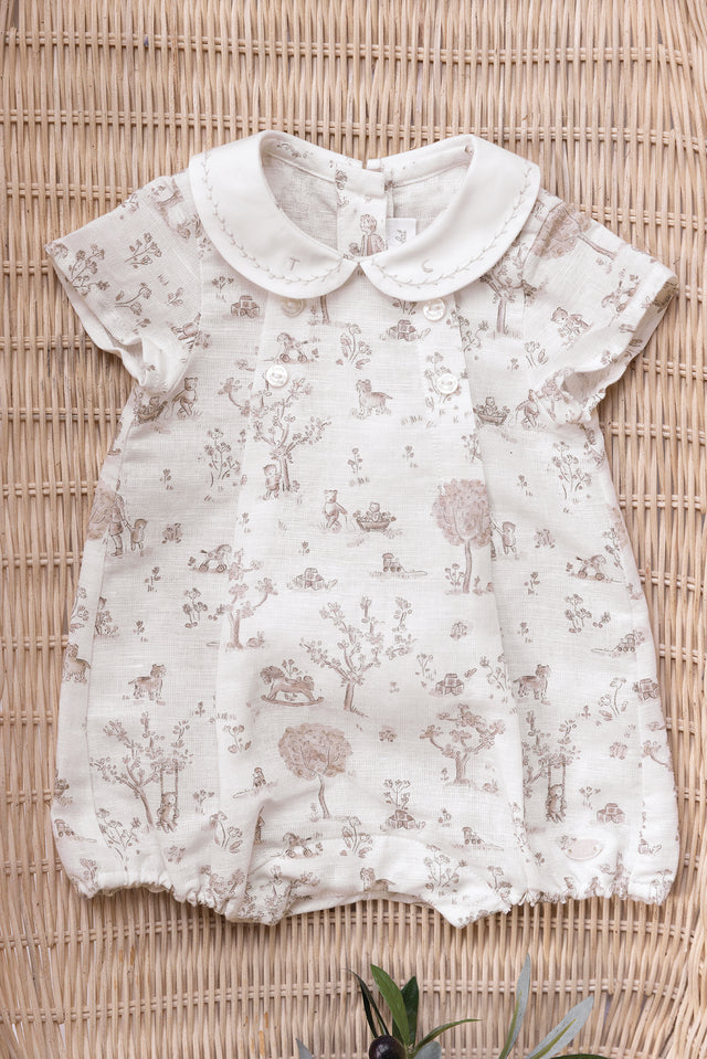 Kurzer Overall - Ecru Leinen DruckFantasiegarten - Image principale