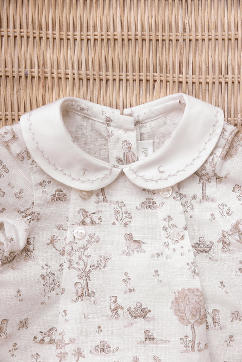 Kurzer Overall - Ecru Leinen DruckFantasiegarten - Image principale