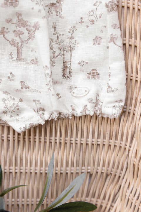 Kurzer Overall - Ecru Leinen DruckFantasiegarten - Image principale