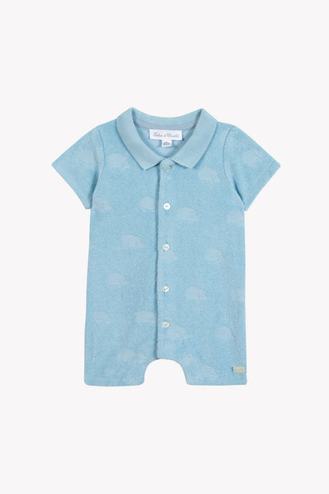 Combinaison courte - Bleu horizon coton motif hérisson - Image principale