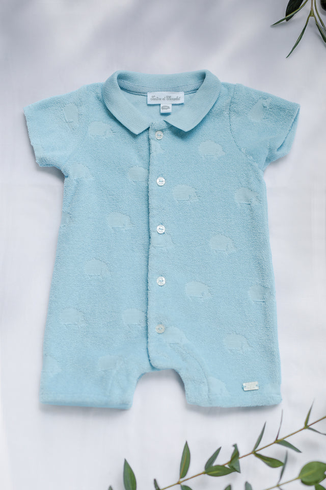 Combinaison courte - Bleu horizon coton motif hérisson - Image principale