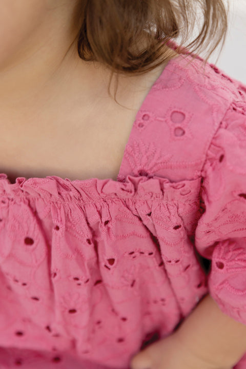 Completo breve - Rosa cotone Ricamo Inglese - Image principale