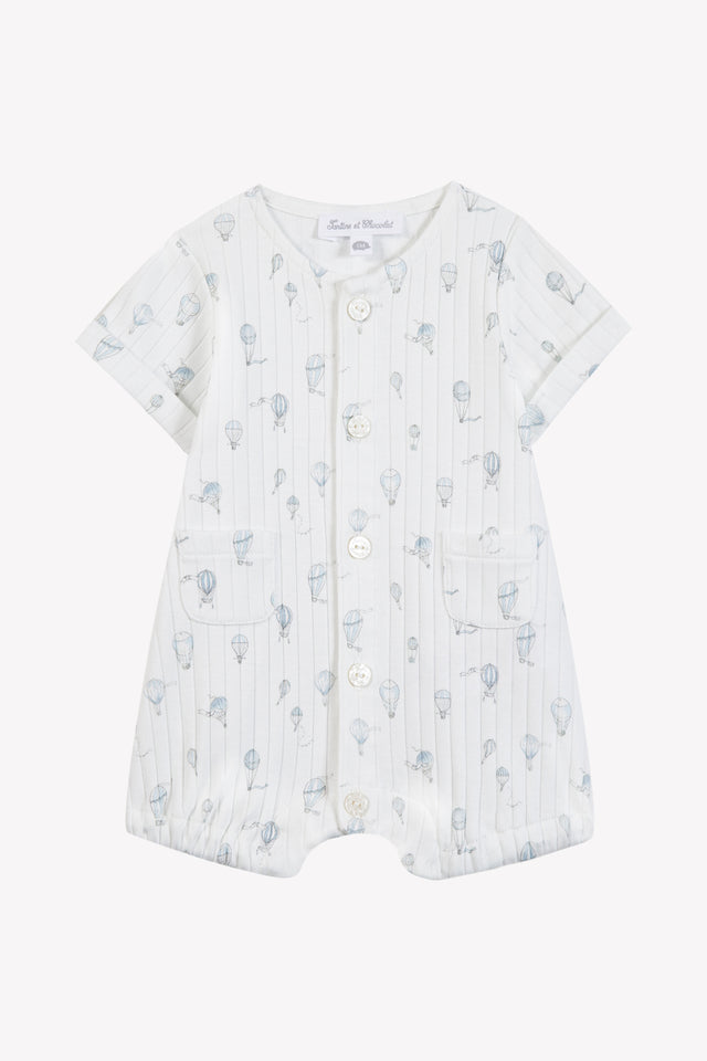 Combinaison courte - Ecru coton imprimé montgolfière - Image principale