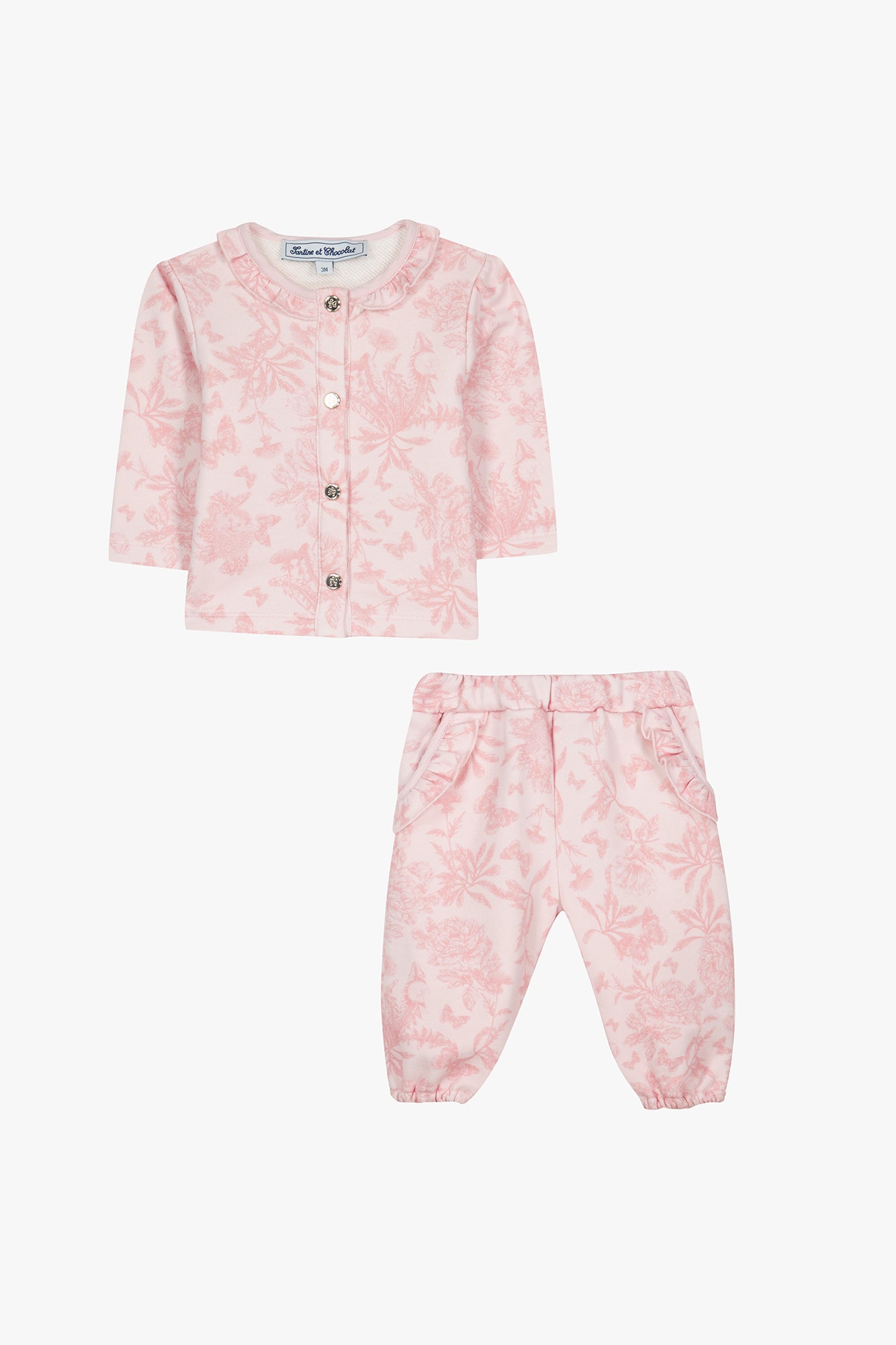 Ensemble Jogging - Rose pâle 100% coton imprimé illustration Toile de Jouy