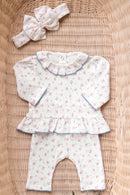 Ensemble long - Ecru coton fleuris