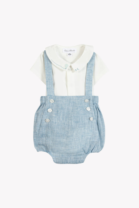 Ensemble court - Bleu coton col pointu - Image principale