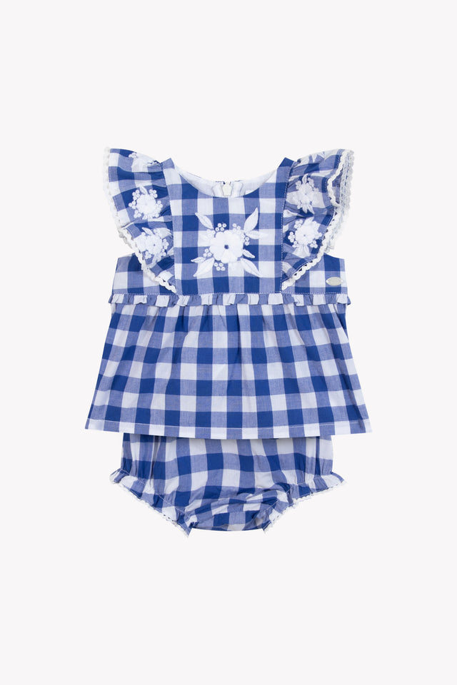 Ensemble court - Bleu électrique coton motif vichy - Image principale