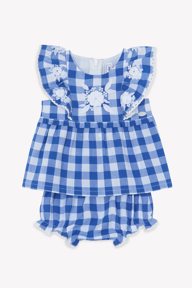 Outfit short - Blue electric cotton pattern Two-tone gingham - Image principale