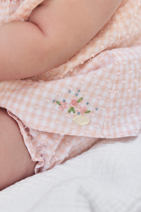 Outfit kurz - Rosa Baumwollmuster Zweifarbiges Gingham - Image principale