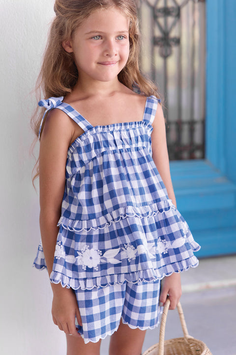 Outfit kurz - Blau elektrisches Muster Zweifarbiges Gingham - Image principale