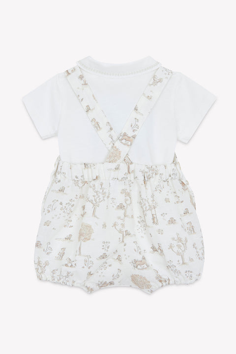 Outfit kurz - Ecru fantastische Baumwolle mit Gartendruck - Image principale