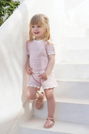 Outfit short - Pale pink cotton openwork knit