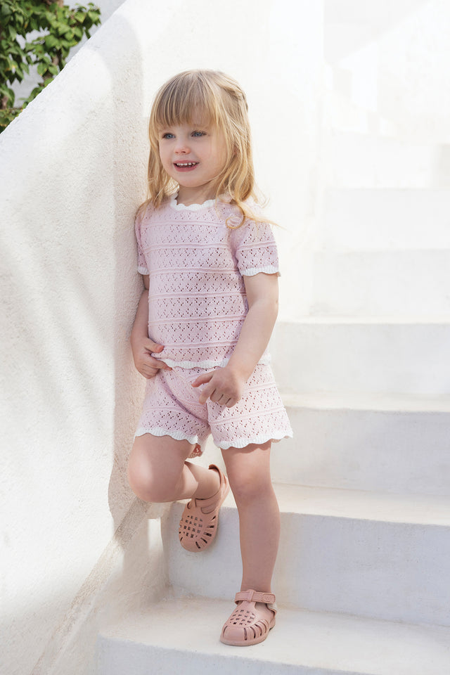 Ensemble court - Rose pâle coton tricot ajouré - Image principale