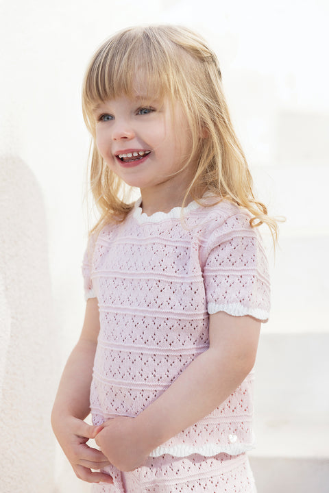 Ensemble court - Rose pâle coton tricot ajouré - Image principale