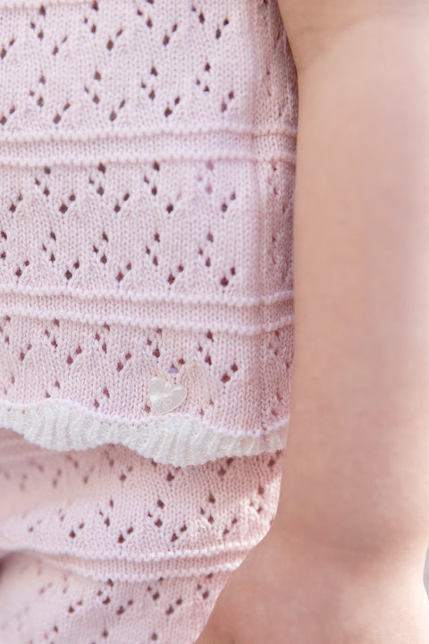 Ensemble court - Rose pâle coton tricot ajouré - Image principale