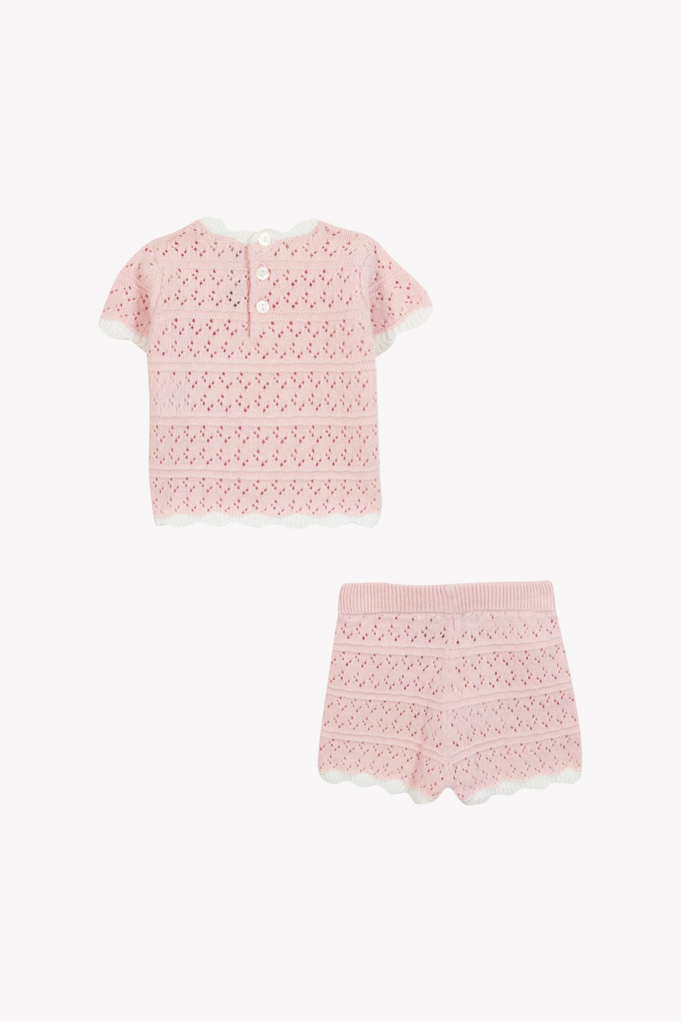 Outfit short - Pale pink cotton openwork knit