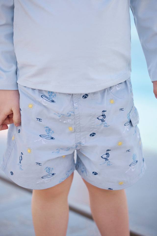 Short de bain - Bleu nuage imprimé bord de mer - Image principale