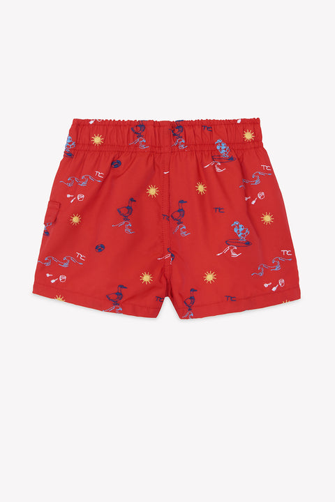 Short de bain - Rouge imprimé bord de mer - Image principale