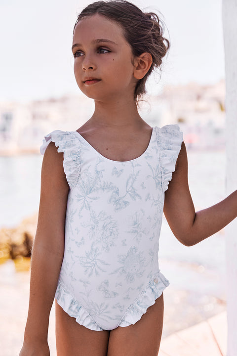 Maillot de bain - Vert imprimé inspiration Toile de Jouy - Image principale