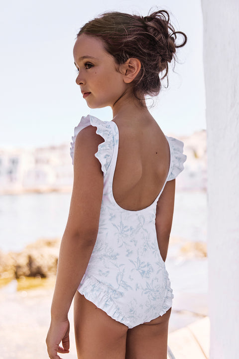 Maillot de bain - Vert imprimé inspiration Toile de Jouy - Image principale