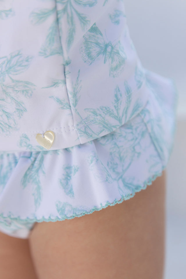 Badeshorts - Grün inspirierender Druck Toile de Jouy - Image principale