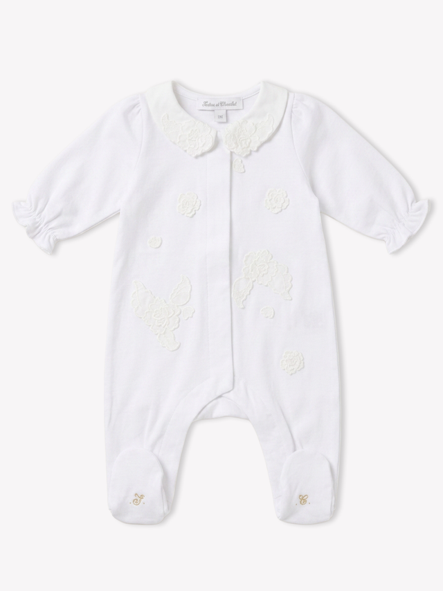 Pyjama - Blanc coton fleur relief - Image principale