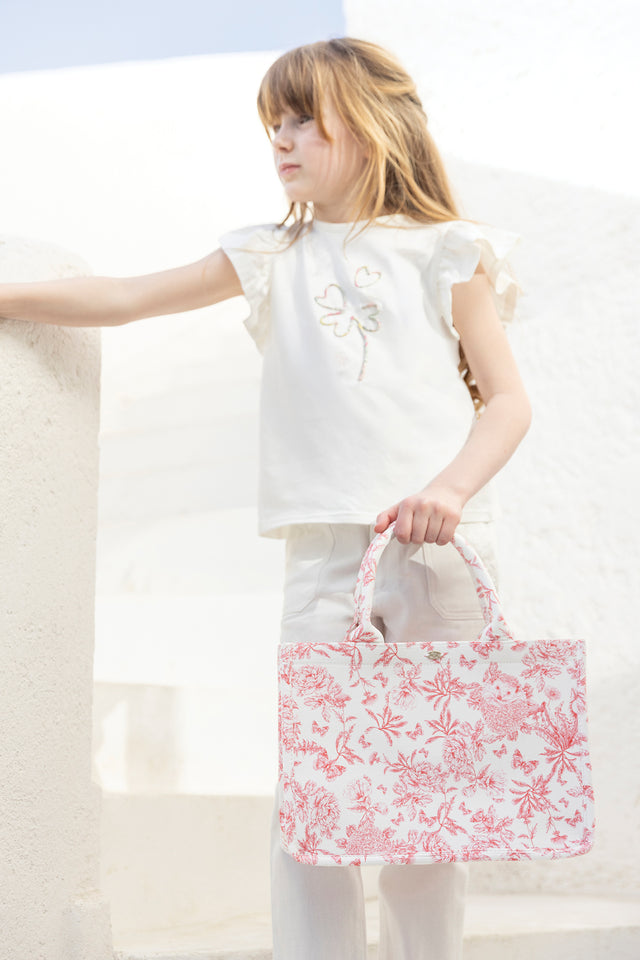 Petit cabas - Rose imprimé inspiration Toile de Jouy - Image principale