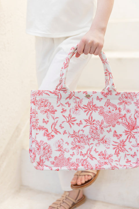 Petit cabas - Rose imprimé inspiration Toile de Jouy - Image principale