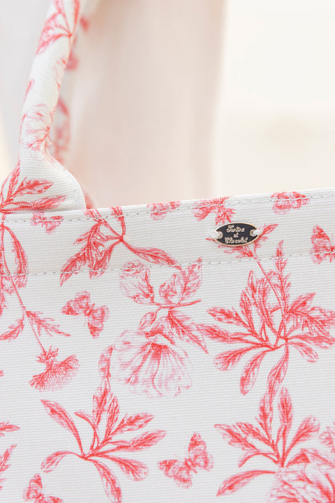 Petit cabas - Rose imprimé inspiration Toile de Jouy - Image principale