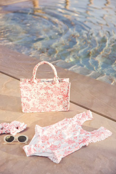 Petit cabas - Rose imprimé inspiration Toile de Jouy - Image principale