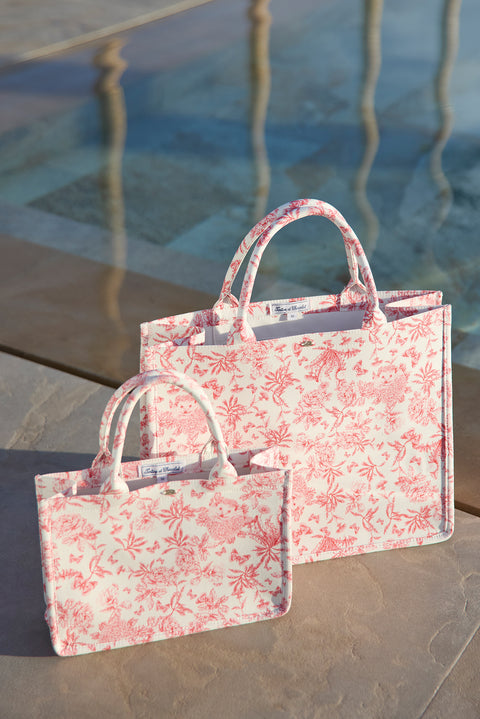Bolsa de compras grande - Rosa Estampado inspiración Toile de Jouy - Image principale