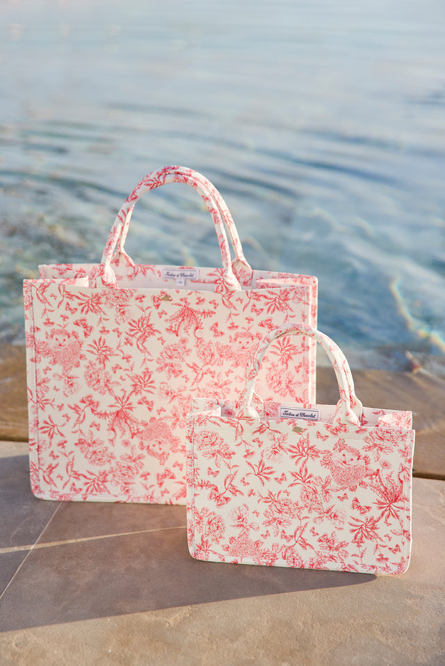 Bolsa de compras grande - Rosa Estampado inspiración Toile de Jouy - Image principale