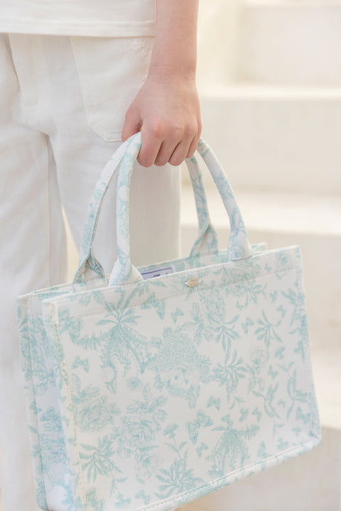 Petit cabas - Vert imprimé inspiration Toile de Jouy - Image principale