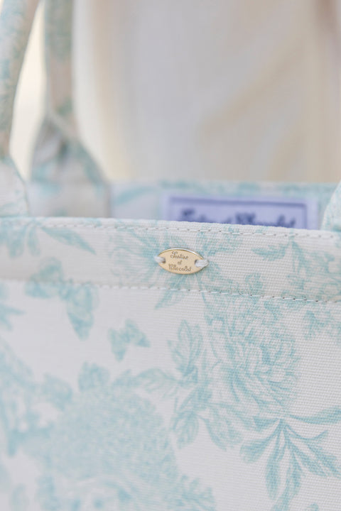 Petit cabas - Vert imprimé inspiration Toile de Jouy - Image principale