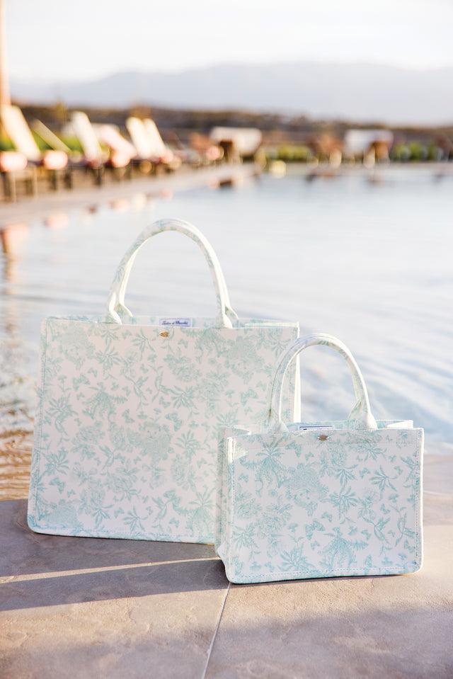 Bolsa de compras grande - Verde Estampado inspiración Toile de Jouy - Image principale
