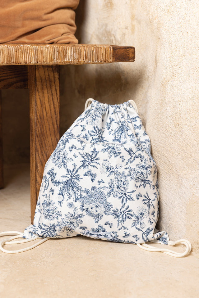 Sac à gouter - Bleu imprimé inspiration Toile de Jouy - Image principale