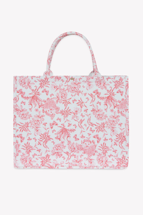 Bolsa de compras grande - Rosa Estampado inspiración Toile de Jouy - Image principale