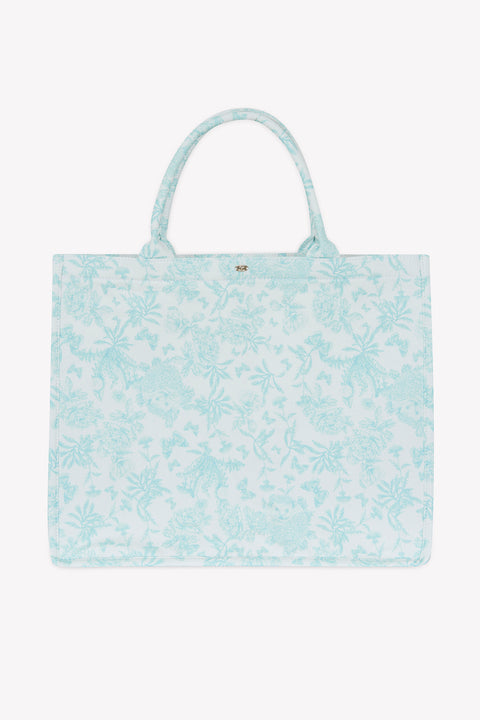 Bolsa de compras grande - Verde Estampado inspiración Toile de Jouy - Image principale