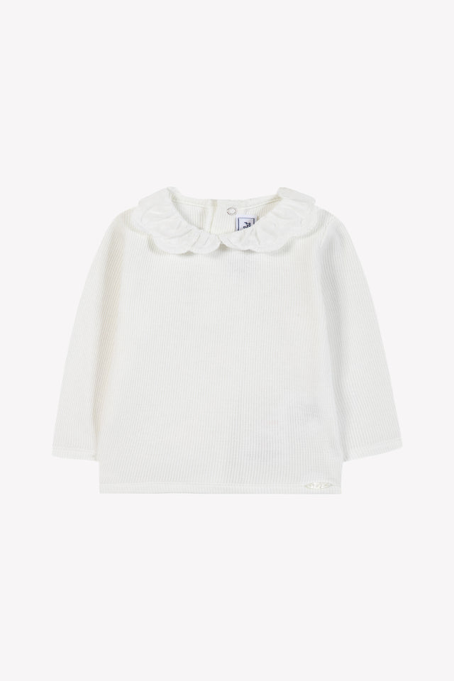 Sous-pull - Ecru coton col volanté - Image principale