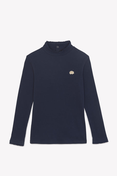 bajo Jersey - Azul marino algodon Cuello alto - Image principale